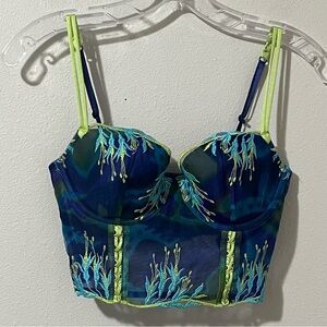 Y2K Bustier Corset Bra Size 36B  Multicolor Tropical Print Preowned